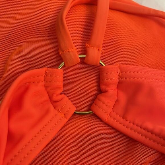 Neon Orange 3 Piece Bikini Set Womens Size Large Vacation Beach - Picture 7 of 10